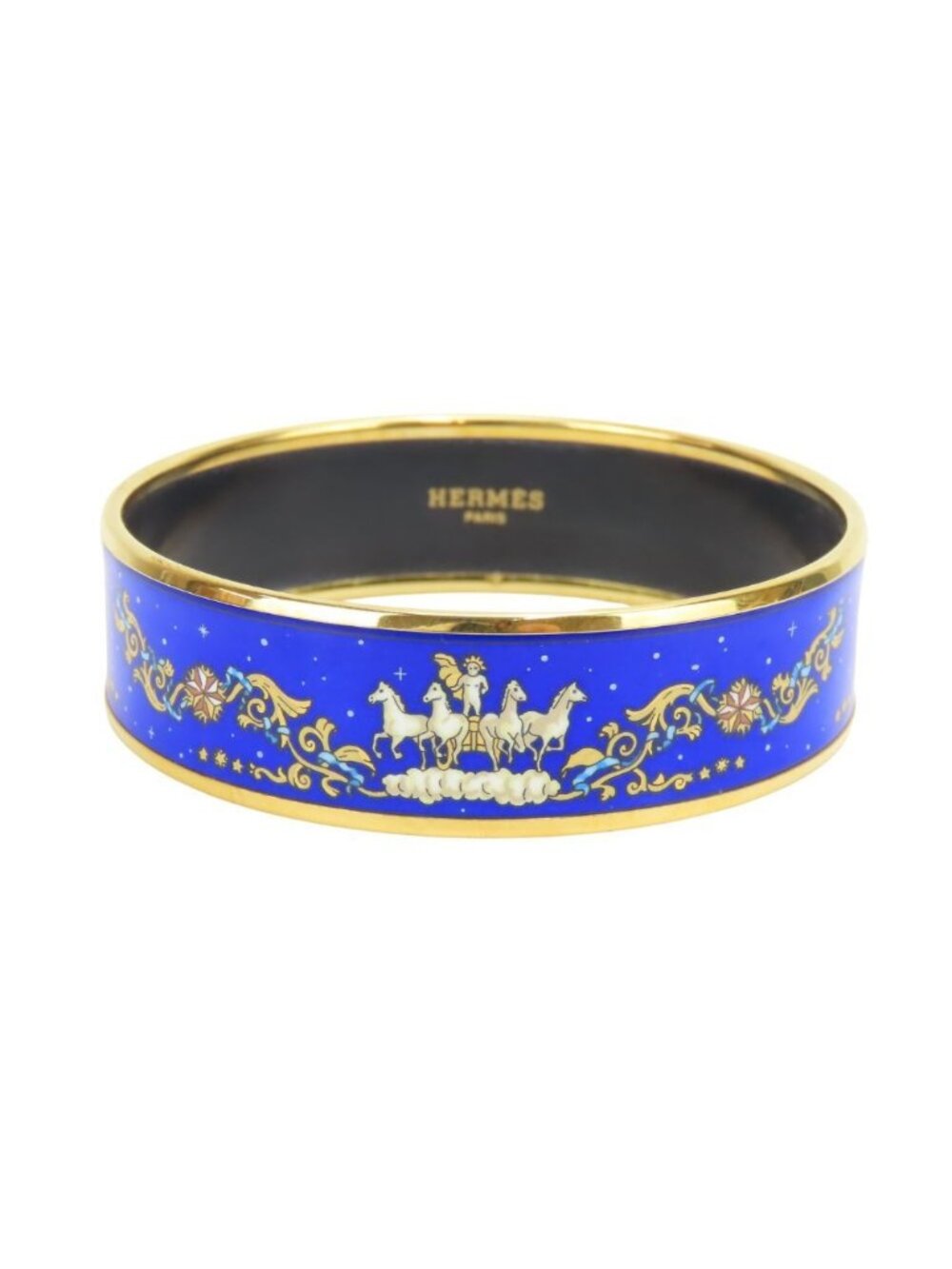 Hermes Bangle Enamel GM Metal Blue Gold Cloisonne Bracelet